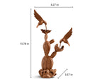 Hand-Carved Wooden Hummingbirds with Cactus Flower Sculpture – Artisan Parasite Wood Decor