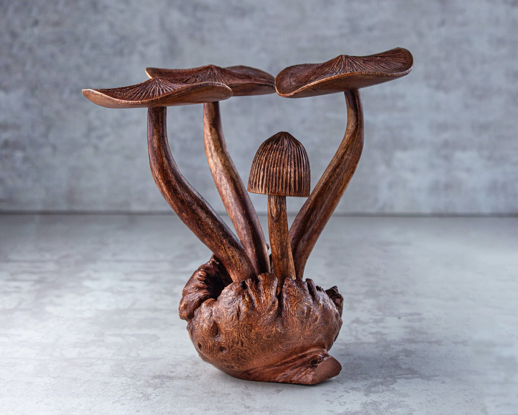 Mushroom Sculpture: Dark Wood Stain, Home Decor (9 inch)