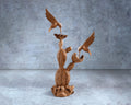 Hand-Carved Wooden Hummingbirds with Cactus Flower Sculpture – Artisan Parasite Wood Decor