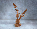 Hand-Carved Wooden Hummingbirds with Cactus Flower Sculpture – Artisan Parasite Wood Decor