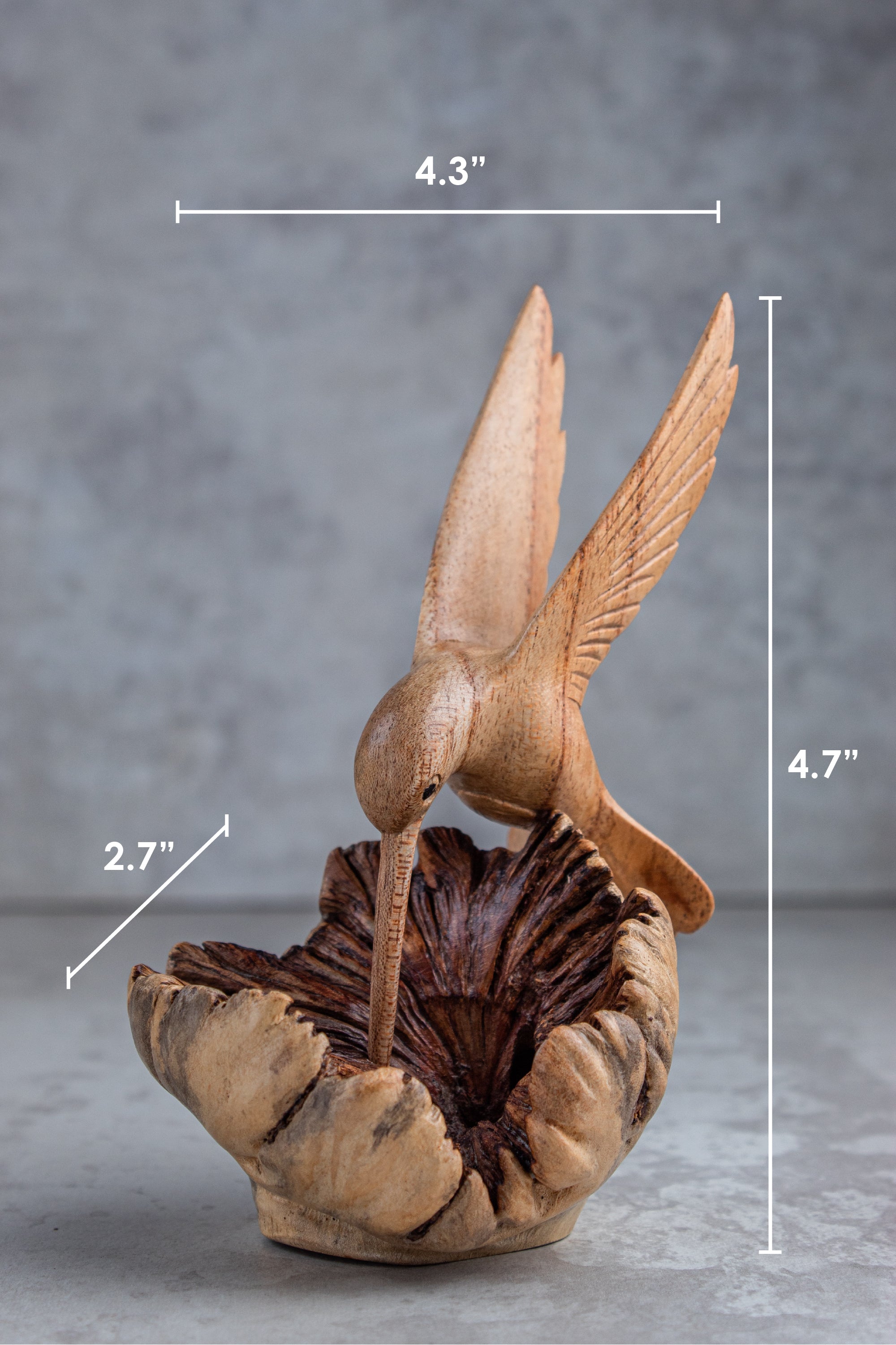 Hand-Carved Wooden Hummingbird Building Nest Sculpture (4")
