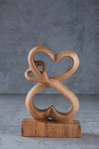 Hand-Carved Interlocking Hearts Wooden Sculpture – Handmade Decorative Accent