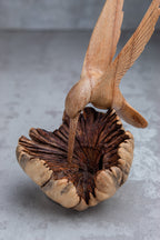 Hand-Carved Wooden Hummingbird Building Nest Sculpture (4")