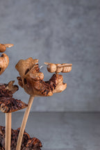 Hand-Carved Three Bees on Flowers Wooden Sculpture – Unique Wood Carving Decor & Gift