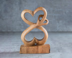 Hand-Carved Interlocking Hearts Wooden Sculpture – Handmade Decorative Accent