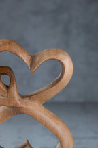 Hand-Carved Interlocking Hearts Wooden Sculpture – Handmade Decorative Accent