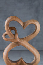 Hand-Carved Interlocking Hearts Wooden Sculpture – Handmade Decorative Accent