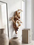 Hand-carved wooden mushroom wall sculpture