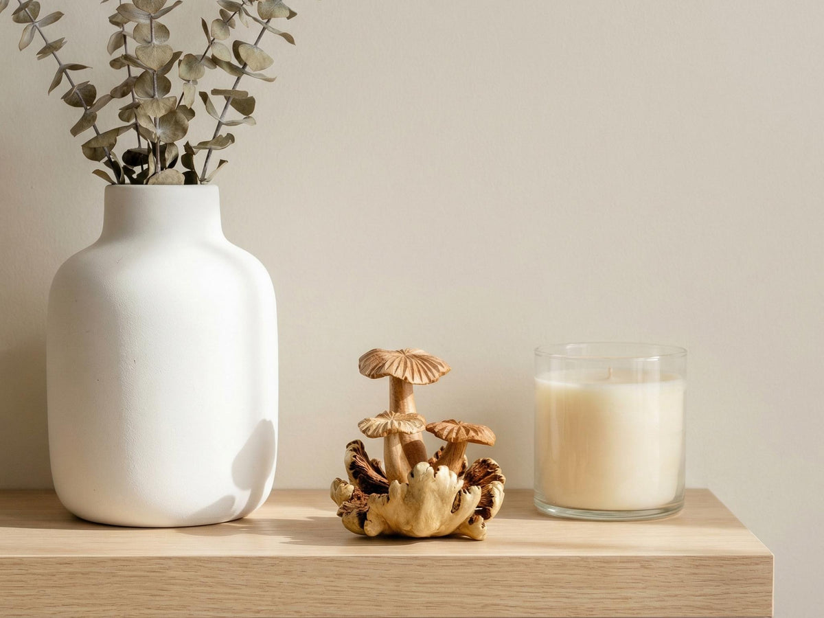 Chanterelle Mushroom Sculpture: Parasite Wood Fungi, Home Decor Wooden art