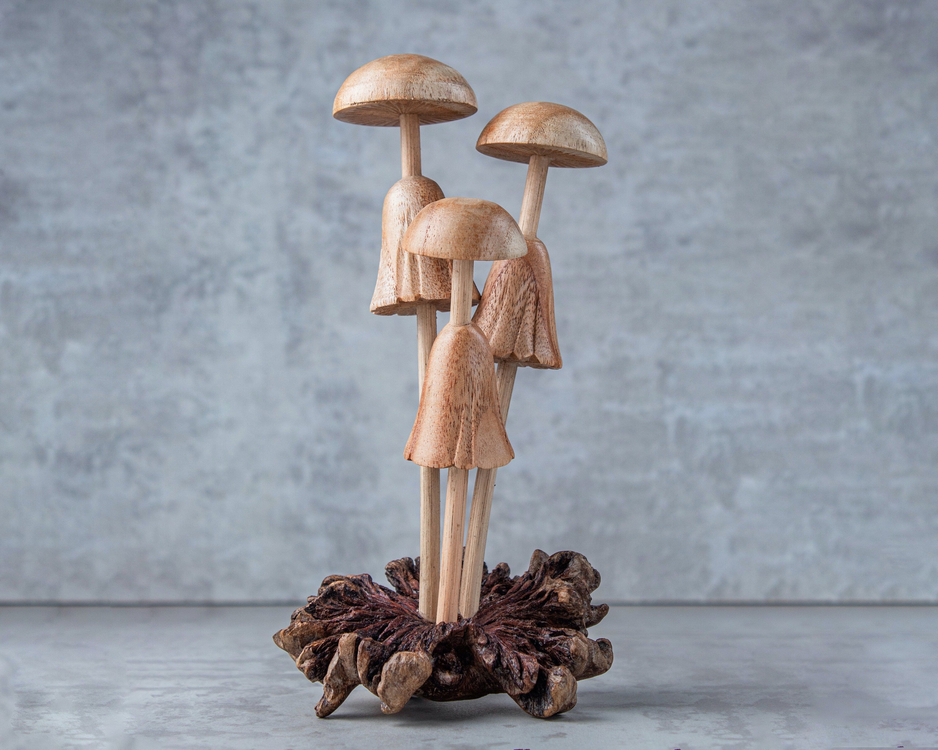 Handmade Wooden Mushroom Sculpture