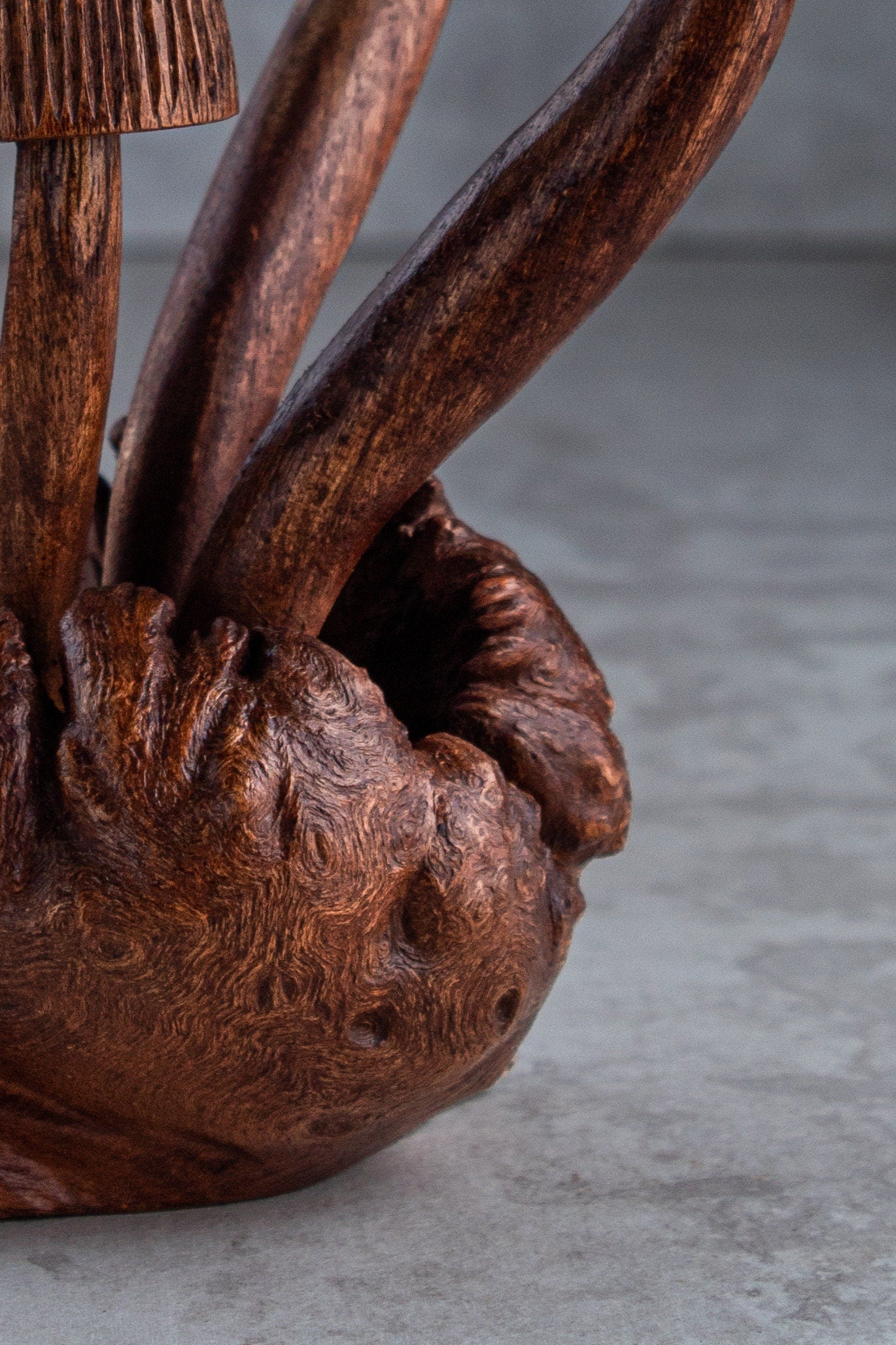 Mushroom Sculpture: Dark Wood Stain, Home Decor (9 inch)