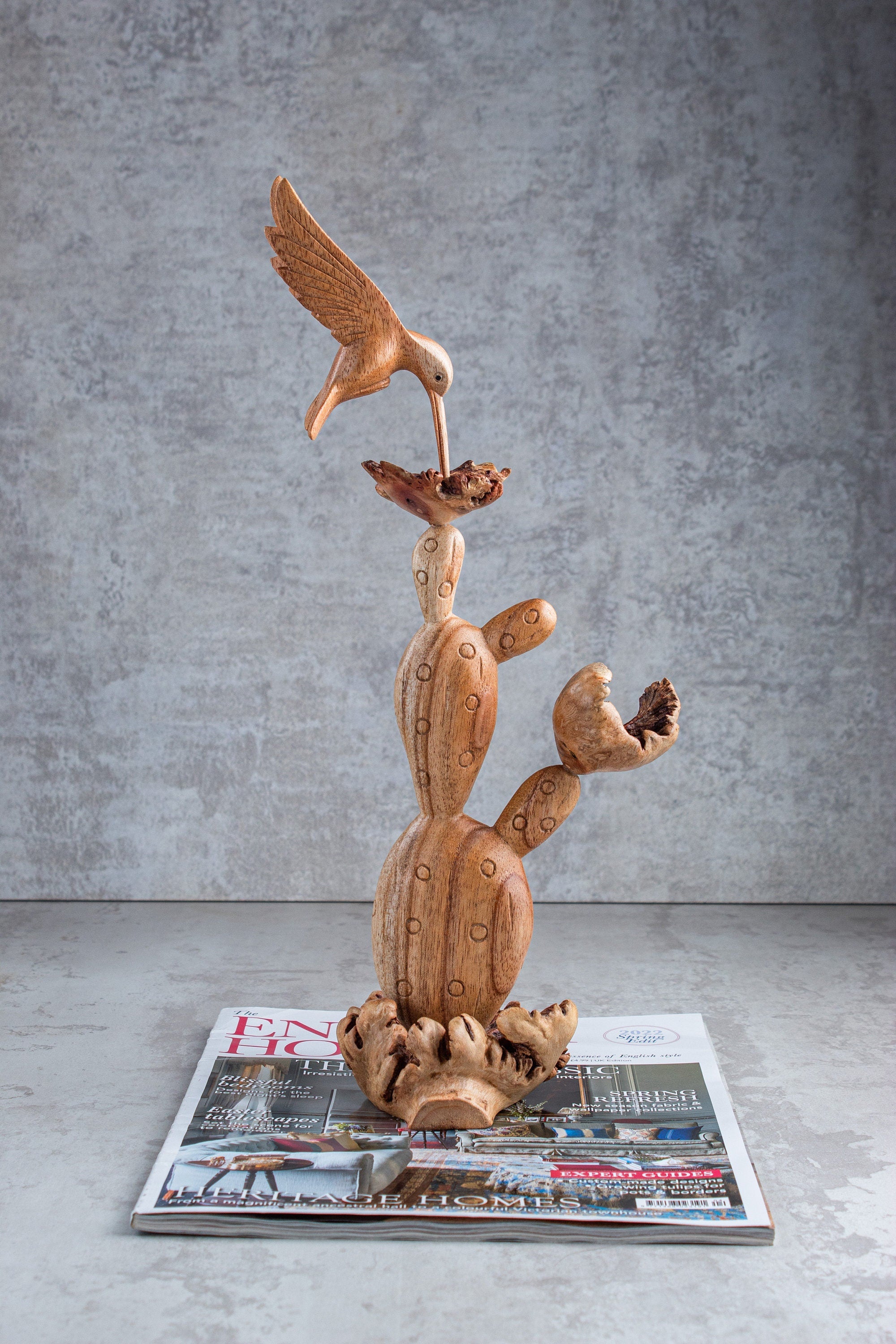 Artisan hummingbird wood carving handmade