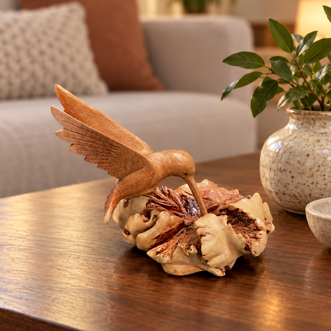 Hand-Carved Hummingbird Sculpture
