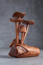Hand-carved wooden mushroom sculpture made from parasite wood