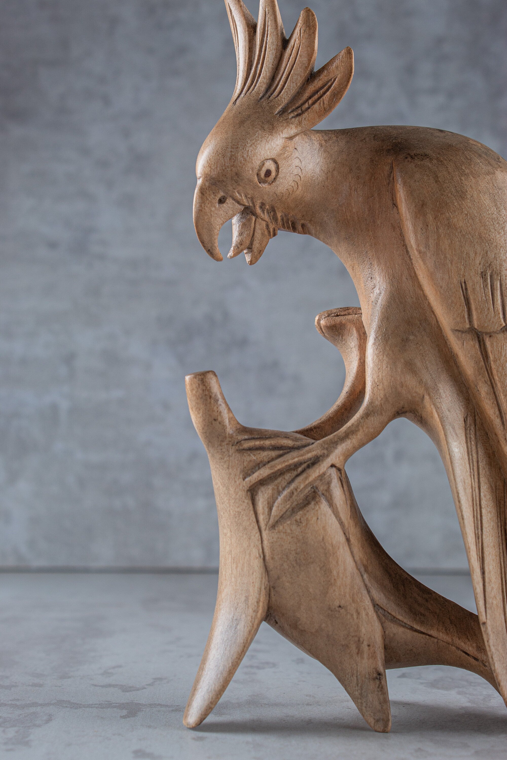 Handmade cockatoo sculpture natural wood