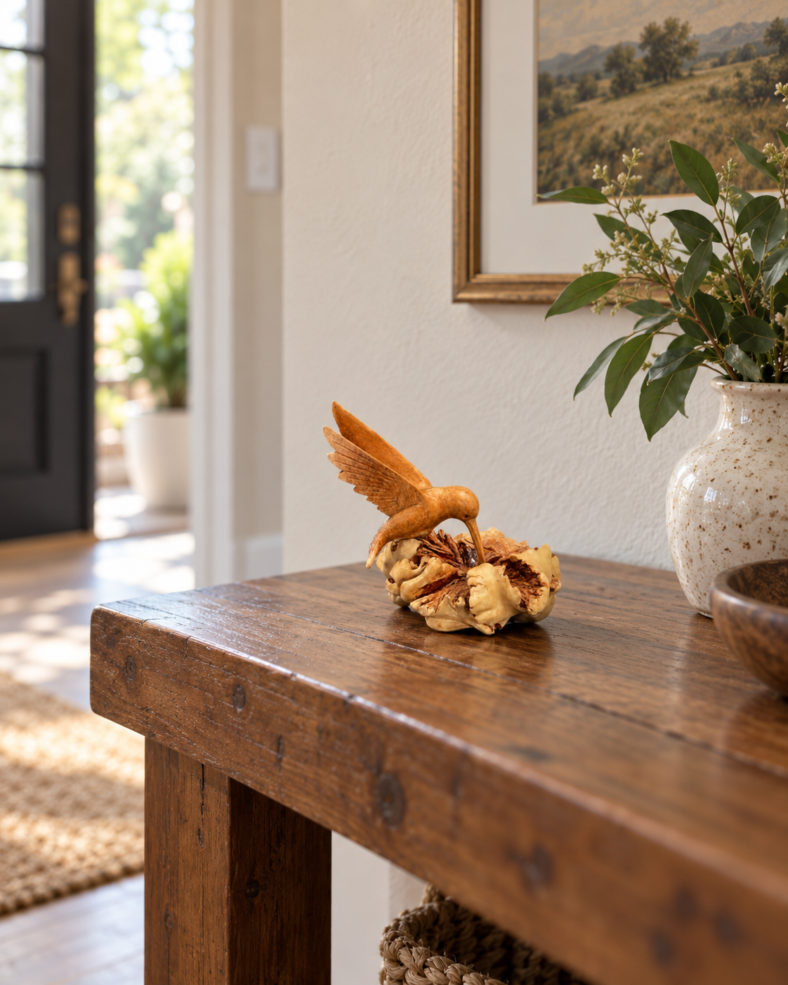 Hand-Carved Hummingbird Sculpture
