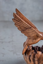 Unique hummingbird building nest wooden figurine
