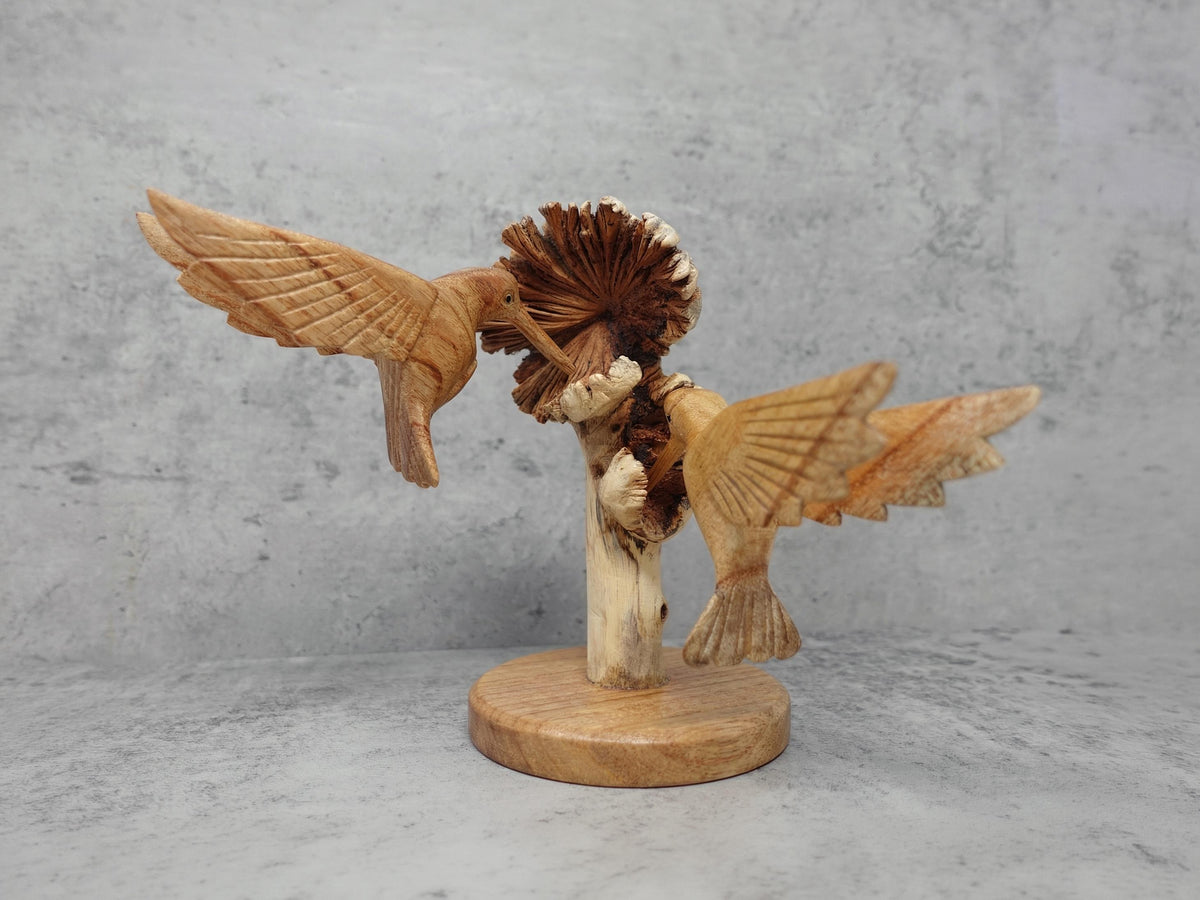 Hand-carved Hummingbird Pair Sculpture