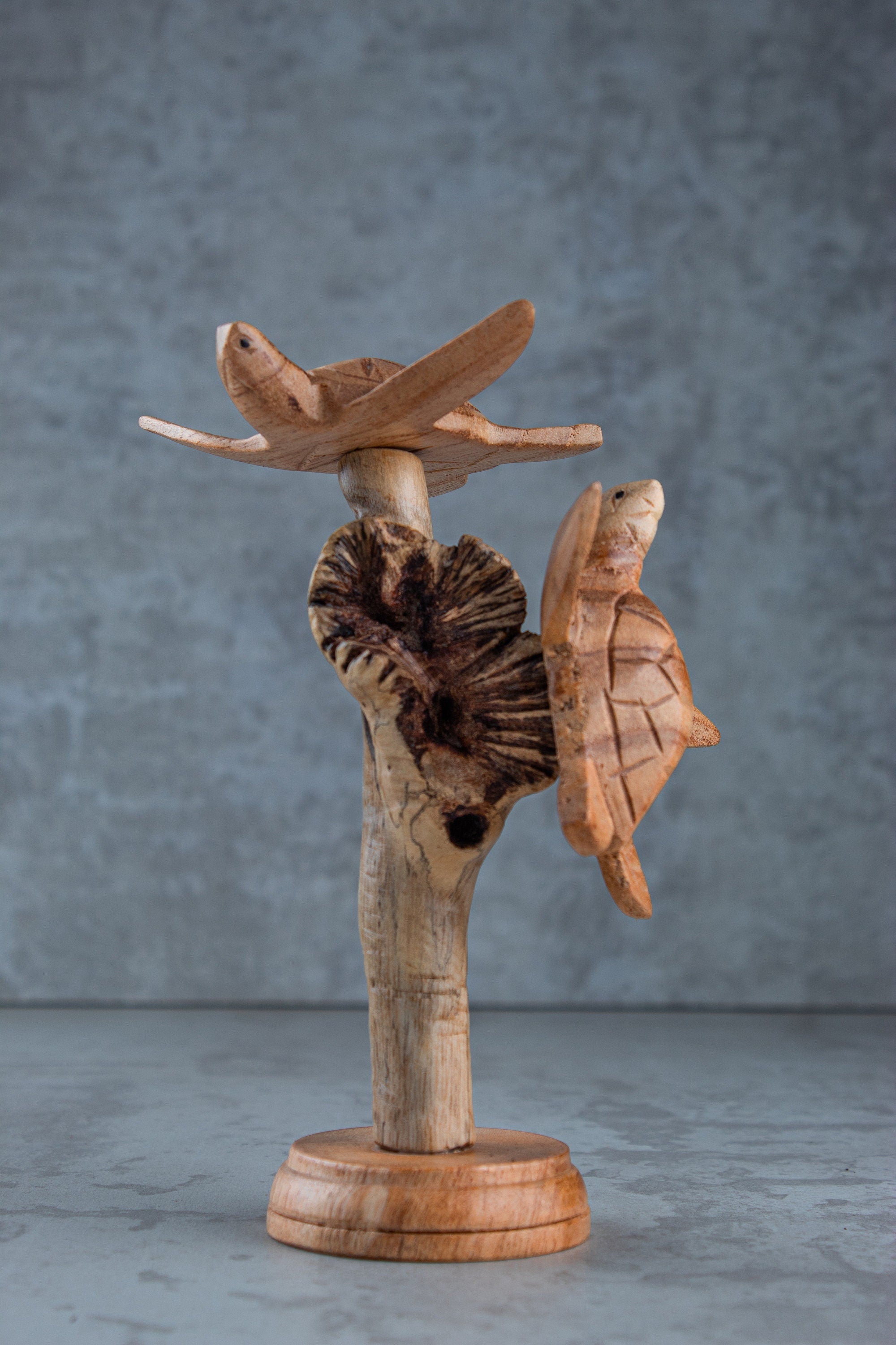 Wood Turtle Sculpture: Ocean Home Decor (8")