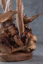 Hand-Carved Dolphin and Seaweed Wooden Sculpture from Parasite Wood
