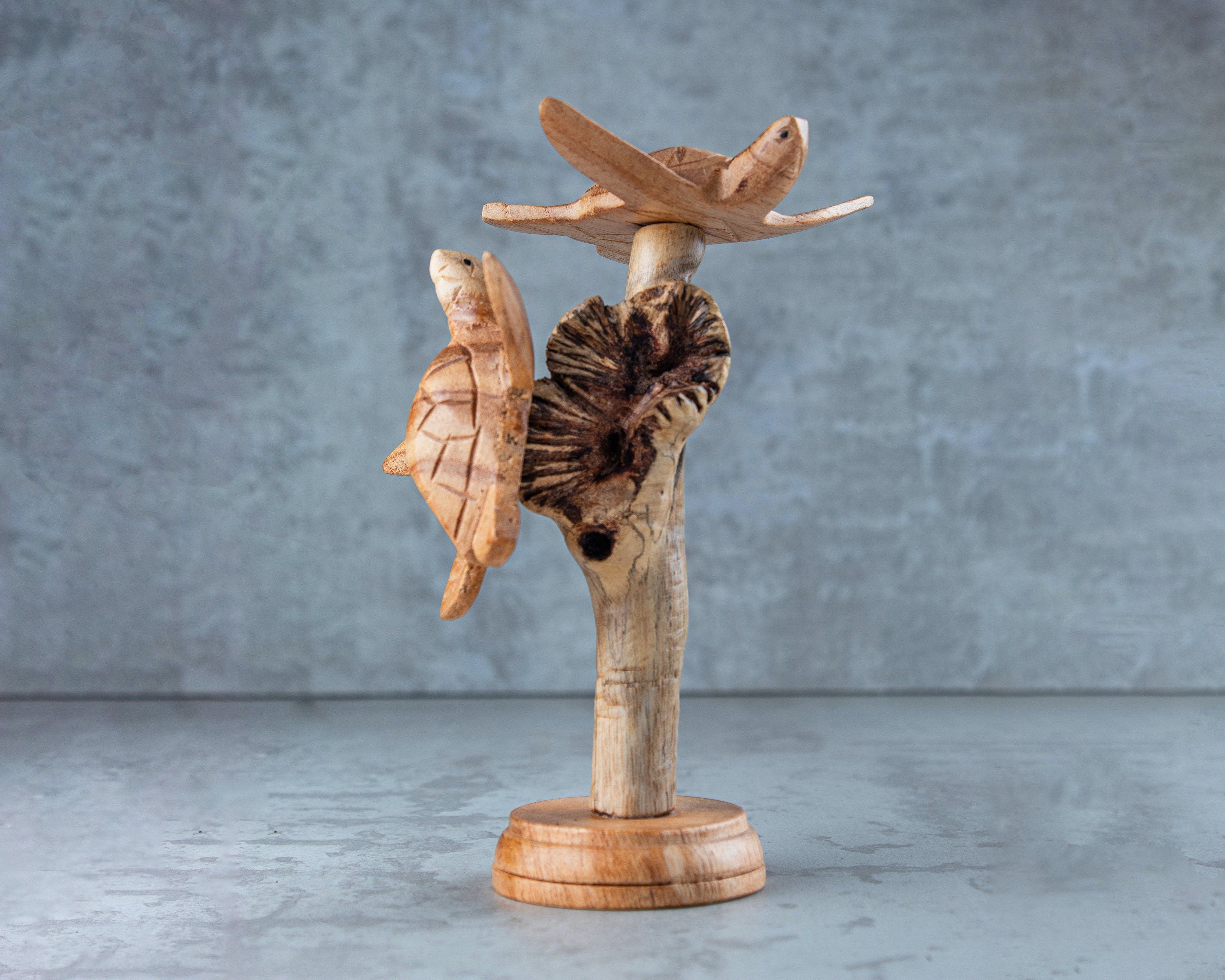 Wood Turtle Sculpture: Ocean Home Decor (8")