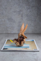 Hand-Carved Wooden Hummingbird Building Nest Sculpture (4")