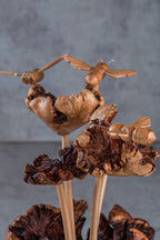 Hand-Carved Three Bees on Flowers Wooden Sculpture – Unique Wood Carving Decor & Gift