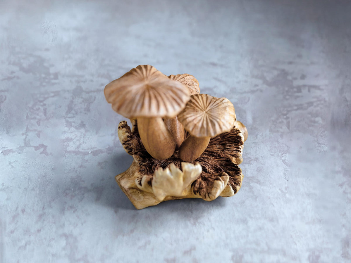 Chanterelle Mushroom Sculpture: Parasite Wood Fungi, Home Decor Wooden art