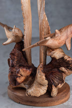 Hand-Carved Dolphin and Seaweed Wooden Sculpture from Parasite Wood