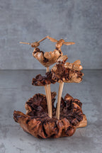 Hand-Carved Three Bees on Flowers Wooden Sculpture – Unique Wood Carving Decor & Gift