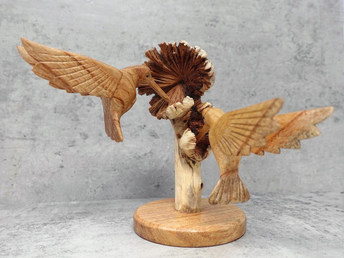 Hand-carved Hummingbird Pair Sculpture