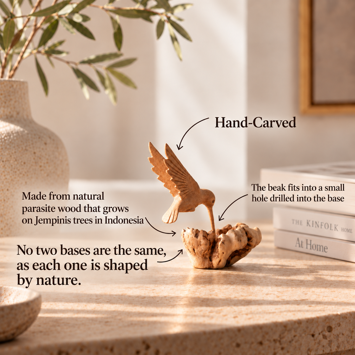 Hand-Carved Hummingbird Sculpture